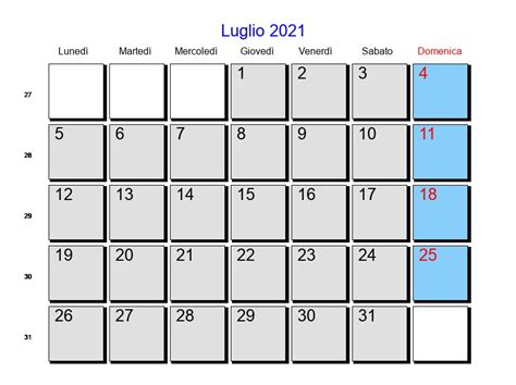 Calendario Luglio 2021 Con Festività E Fasi Lunari