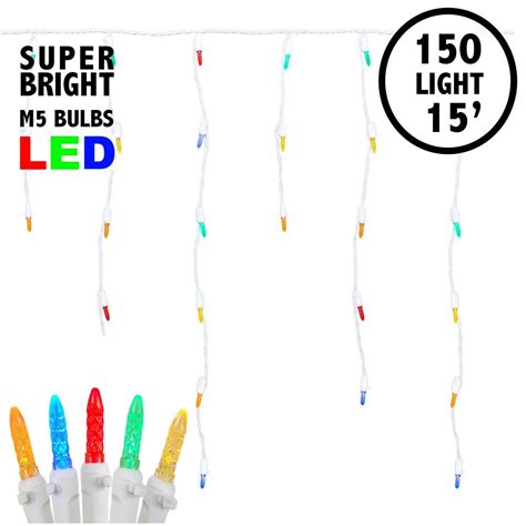 Multi Led Icicle Lights On White Wire Novelty Lights Inc