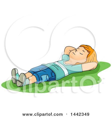 Clipart Of A Cartoon Red Haired Caucasian Boy Laying On His Back In