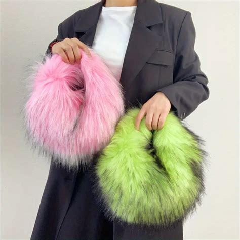 Fashion Soft Faux Fur Handbags Designer Y2k Long Plush Hobo Temu