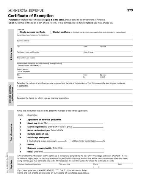 Fillable Online Form St3 Minnesota Certificate Of Exemption Form St3 Fax Email Print Pdffiller