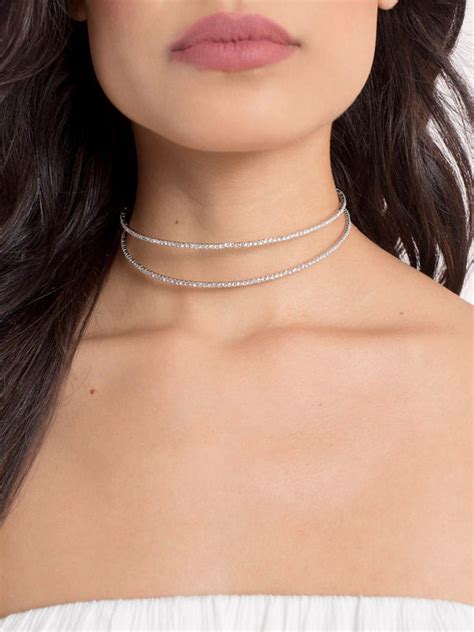 Choker Plateado Efecto Diamante Doble Chichokers