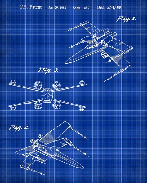 X-Wing Blueprint Poster Patent Print Star Wars Spaceship – GalleryThane