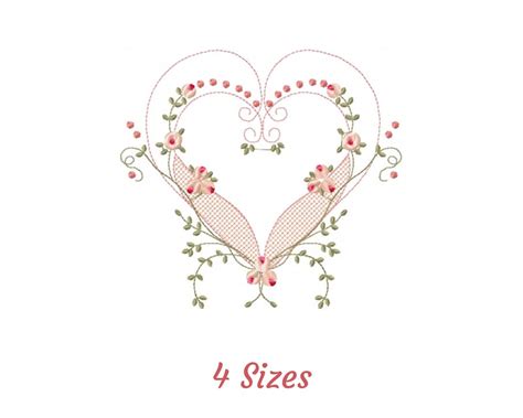 Floral Heart Embroidery Design Machine Embroidery Pattern Instant Download Etsy