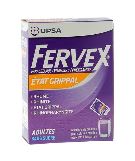 Fervex Adulte Sans Sucre Granulés En Sachet Boîte De 8 Sachets