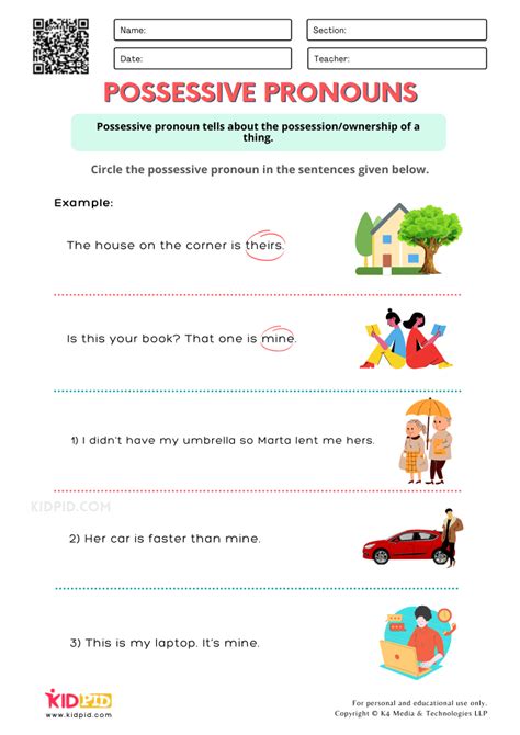 Free Possessive Pronouns Worksheets