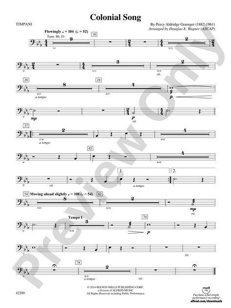 Colonial Song Timpani Timpani Part Digital Sheet Music Download