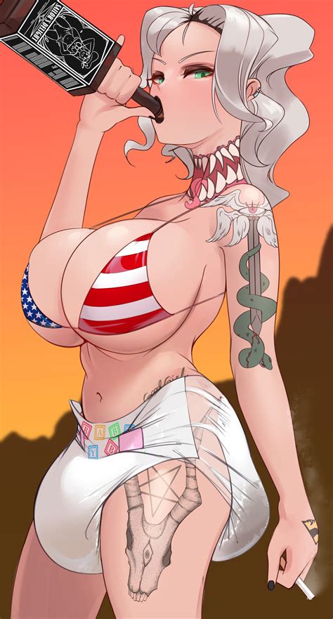 Rule 34 1girls American Flag Bikini Bikini Top Cigarette Diaper Drinking Green Eyes Liquor