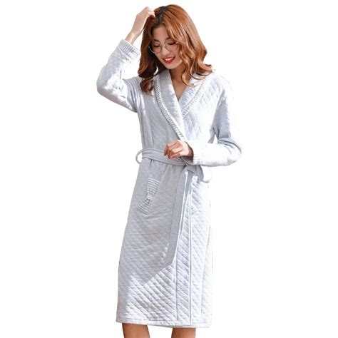 Cotton Laminated Warm Long Bathrobe Women Dressing Gown Bride Bath Robe