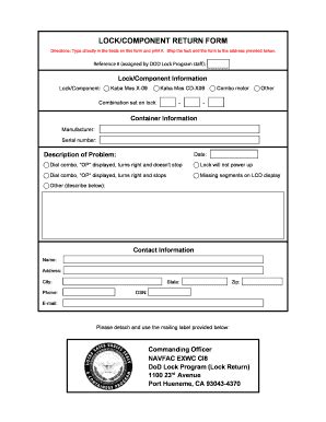 Fillable Online LOCK RETURN FORM Fax Email Print PdfFiller