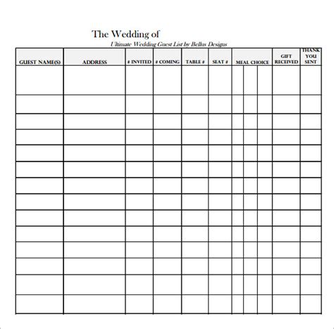 Free 17 Wedding Guest List Templates In Pdf Ms Word Excel