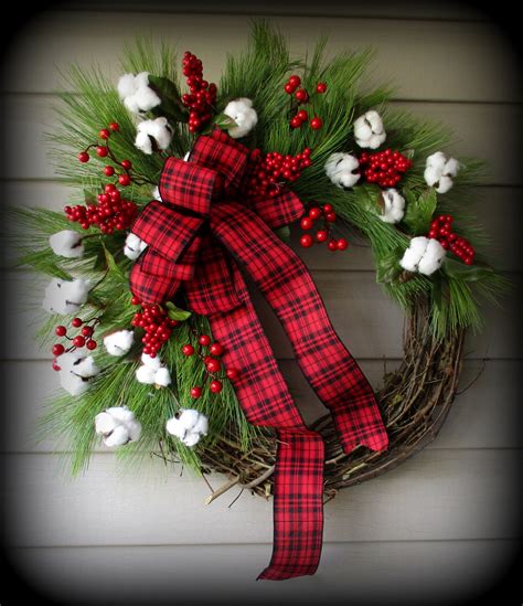 Pine Wreath With Cotton And Berries 24 Winter Wreath By