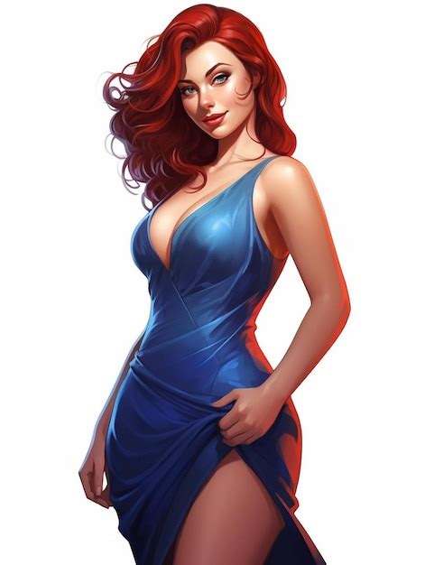 Premium AI Image | a drawing of a woman with red hair and blue dress