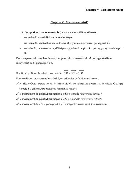 Chap V Chap 5 Chapitre V Mouvement Relatif 1 Composition Des