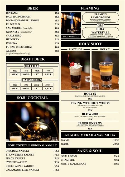 Carta Del Pub Y Bar Holywings Gading Serpong Tangerang Bez Plaza No