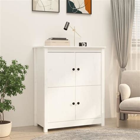 Buffet Blanc Zerodis Bois Massif De Pin 83x41 5x100 Cm Porte S