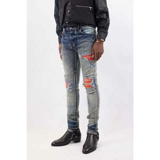 AMIRI Patchwork Applique Ripped Hole Slim Straight Jeans Orange