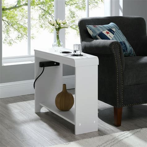 Jade End Table With Charging Station Usb Ports And Outlets Narrow Side Table Chair Side Table