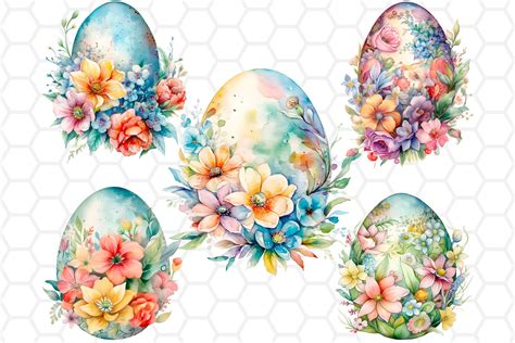 Watercolor Floral Easter Eggs Clipart Bundle Png Files For Sublimation