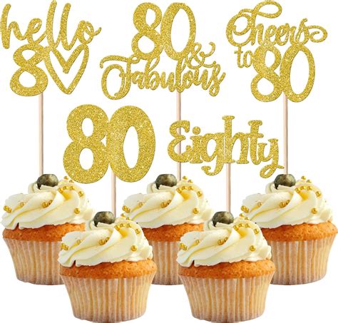 Amazon 30 Pack 80th Birthday Cupcake Toppers Glitter Eighty Cheers