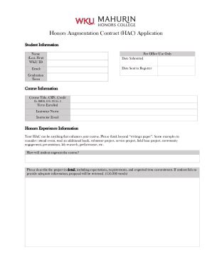 Fillable Online Honors Augmentation Contract HAC Application Fax