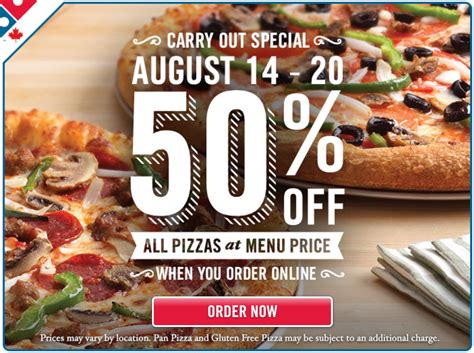 Dominos Pizza Canada Deals Save 50 Off All Pizzas At Menu Price