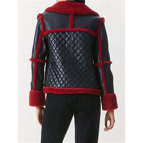 WOMEN'S AVIATOR PILOT STYLE RED SHEARLING JACKET - Paradise Jacket