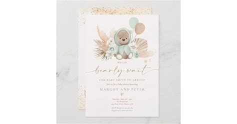 Boho Teddy Bear Sage Green Bearly Wait Baby Shower Invitation | Zazzle.ca