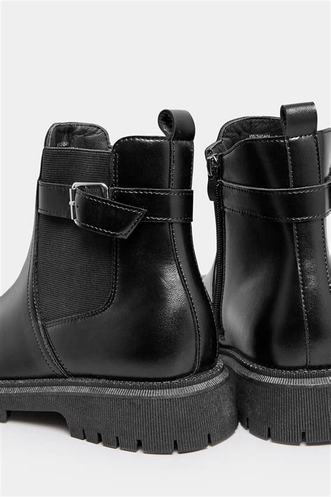 Black Chunky Buckle Ankle Boots In Wide E Fit Extra Wide Eee Fit