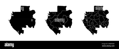 Set Of State Maps Of Gabon With Regions And Municipalities Division