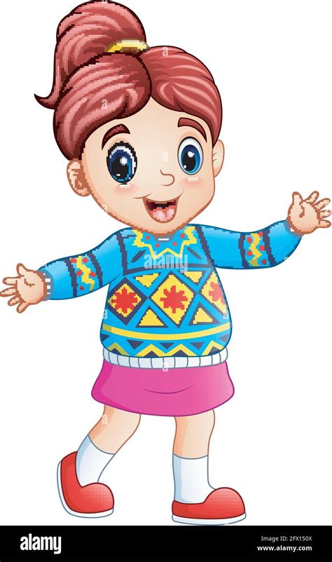 Happy girl cartoon wearing christmas sweater Stock Vector Image & Art ...