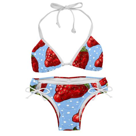 Sexy Women S String Bikini Set Red Strawberry Print Two Piece Triangle