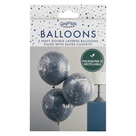 Gingerray Balony Lateksowe Double Layered Navy And Silver Confetti