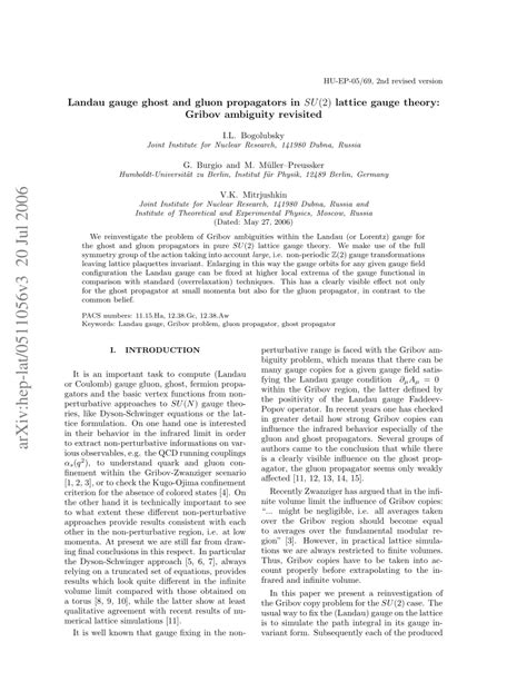 Pdf Landau Gauge Ghost And Gluon Propagators In Su2 Lattice Gauge