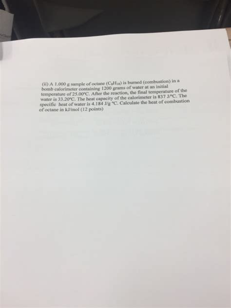 Solved A G Sample Of Octane C H Is Burned Chegg