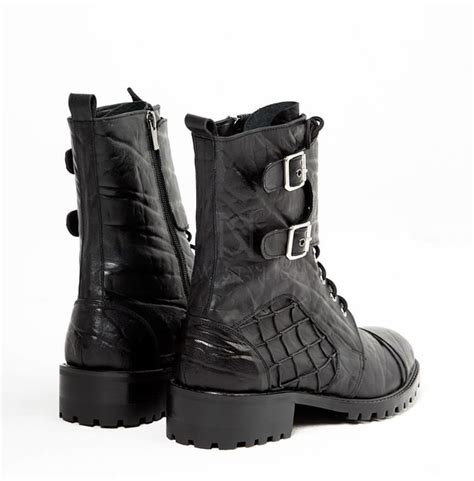 Elephant Patterned Leather Biker Boots 426 | RebelsMarket