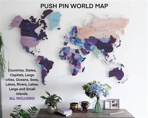 Push Pin Travel Map Travel Map Wall Wall Maps Colorful Map | Etsy