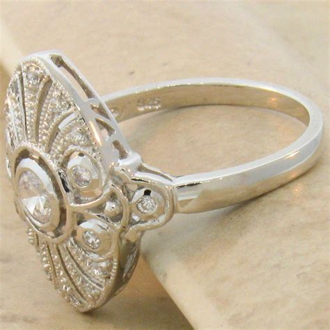 Antique Art Deco Design Sterling Silver White Cz Filigree Ring