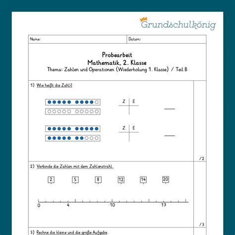 Mathe 2 Klasse Zwei Proben Zahlenoperationen Wiederholung 1 Kla Grundschulkönig Gmbh