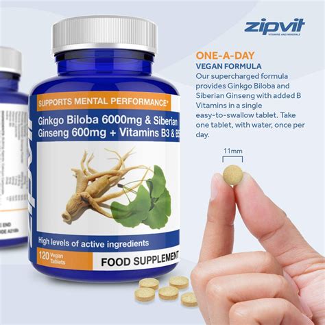 Ginkgo Biloba And Siberian Ginseng Standardised Ginkgo 6000mg And Ginseng 600mg With Vitamins