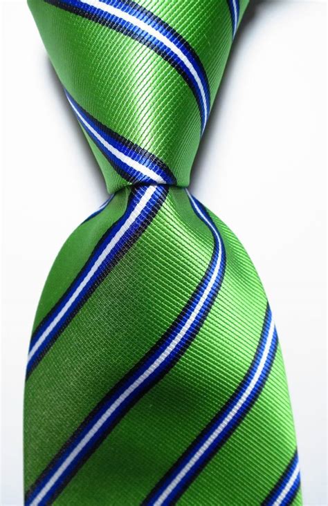 New Classic Striped Green Blue White Jacquard Woven Silk Men S Tie