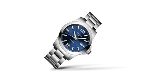 Conquest Quartz Stainless Steel Sunray Blue Dial Bracelet Watch