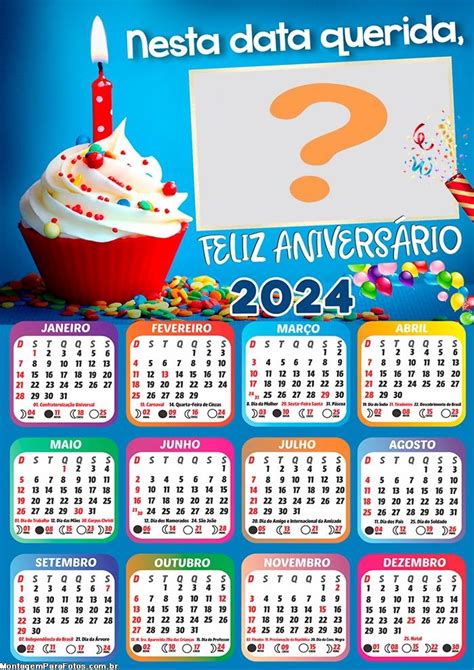 Calendário 2024 Feliz Aniversário Montagem De Foto Online Colagem De Foto