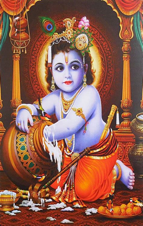 Lord Krishna Makhan With Wallpaper