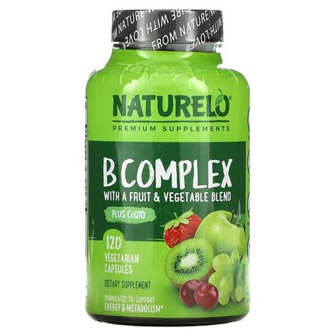 Naturelo B Complex With A Fruit And Vegetable Blend Plus Coq10 120 Vegetarian Capsules