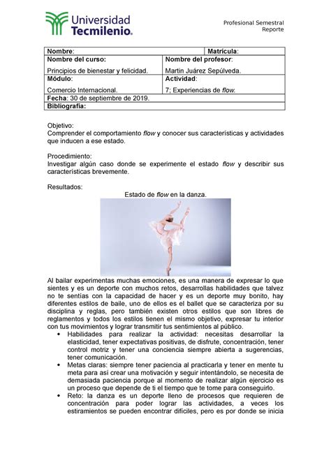 Actividad Profesional Semestral Reporte Nombre Matr Cula Nombre