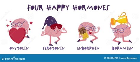 Four Happy Hormones Dopamine Endorphin Serotonin Oxytocin Stock