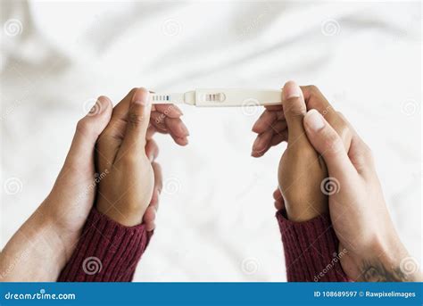 Couple Holding A Positive Pregnancy Test Stock Image Image Of Flatlay