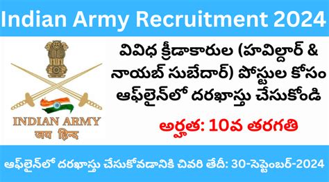 Indian Army Recruitment 2024 Apply Offline For Various Sportsperson