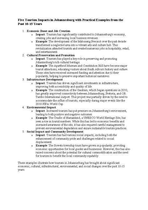 Impacts of Tourism in Johannesburg: A 10-Year Analysis - Studocu